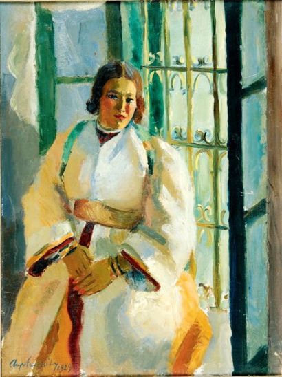 CHAPELAIN-MIDY Roger (1904-1990) Femme assise devant la fenêtre Huile sur toile signée...