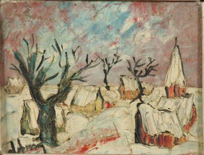 D'ANTY Henri (1910-1988) Village sous la neige Huile sur toile signée en bas à gauche....