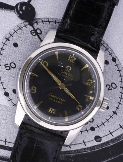 OMEGA Seamaster Calendar Automatic VERS 1950 Rare montre-bracelet en acier, cadran...