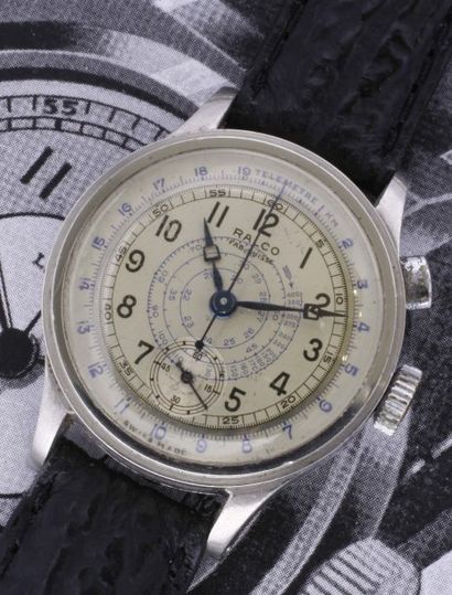RALCO Chronographe VERS 1930 Rare chronographe midsize mono-poussoir en acier,cadran...