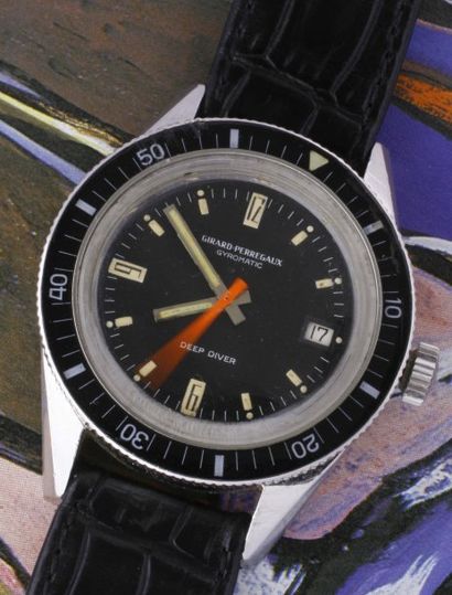 GIRARD PERREGAUX Gyromatic VERS 1970 Rare montre-bracelet de plongée en acier à fond...