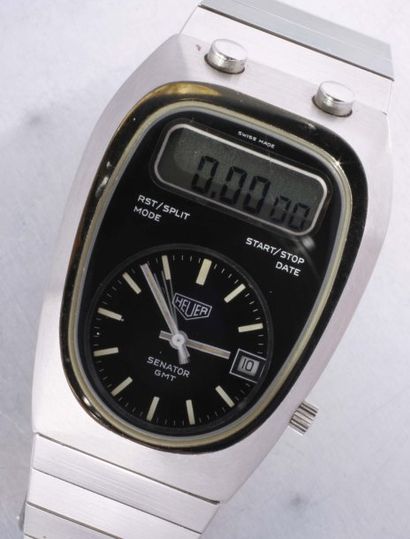HEUER GMT Senator VERS 1979 Rare et originale montre-bracelet en acier,asymétrique,deux...