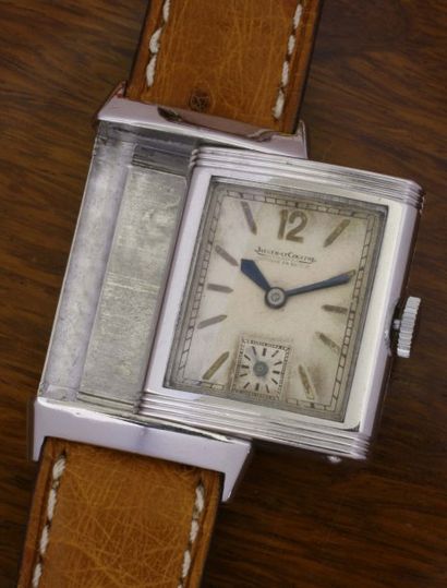 JAEGER-LECOULTRE Réverso VERS 1940 Rare montre-bracelet réversible en acier,cadran...