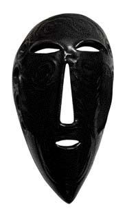ACCOLAY Masque en faïence figurant une tête stylisée, émail noir métallisé. SMI ''Accolay'',...