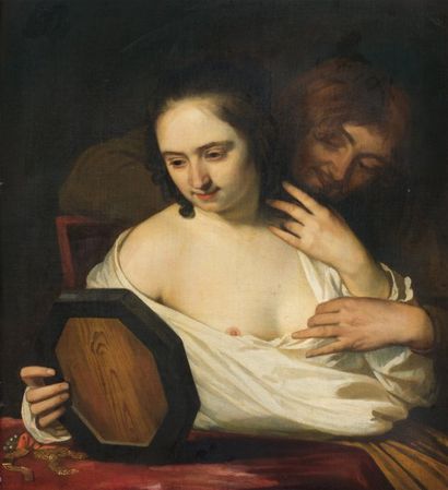 VAN LOO Jacob (vers 1614-1670) "Jeune femme au miroir" Toile Ht: 73 - Larg : 66 cm...