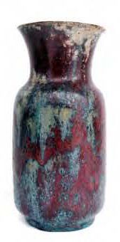 Pierre Adrien DALPAYRAT Vase cylindrique en grès sur talon à col évasé, décor de...