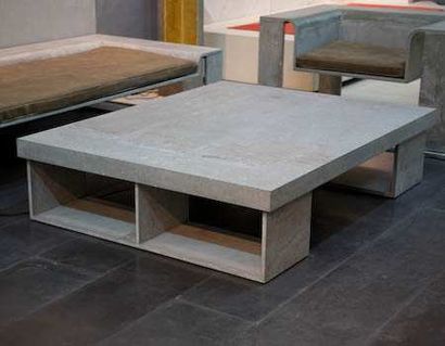 null 1 Table basse TALIA Table basse carrée à deux pieds creux en béton BEFUP
