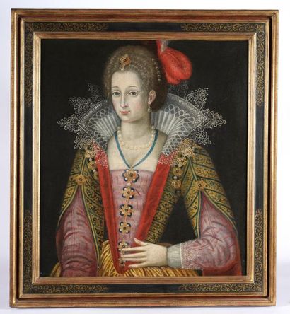 null Dans le goût de l'école française du XVIe siècle.
Portrait de dame en habit...