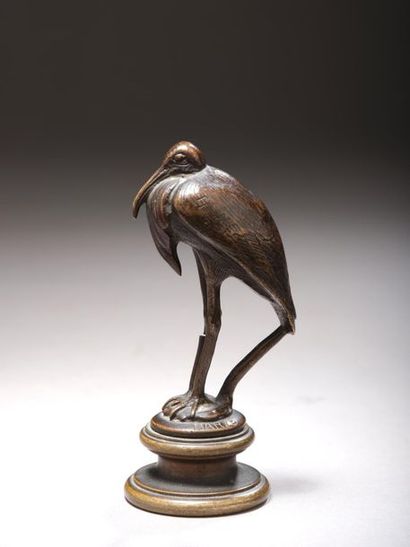 null Antoine-Louis BARYE (Paris, 1795-1875).
"La cigogne".
Bronze patiné sur un socle...