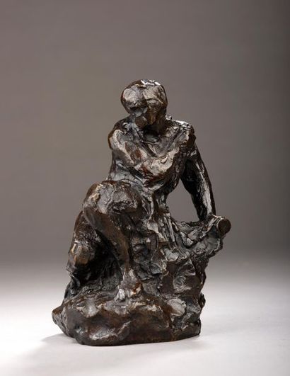 null Jean-Baptiste CARPEAUX (1827-1875) d'après.
Étude d'homme assis.
Bronze à patine...