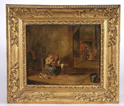 null École flamande du XVIIIe siècle, suiveur de David TENIERS. 
Tabagies. 
Paire...