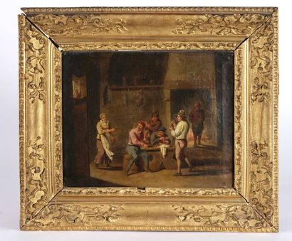 null École flamande du XVIIIe siècle, suiveur de David TENIERS. 
Tabagies. 
Paire...