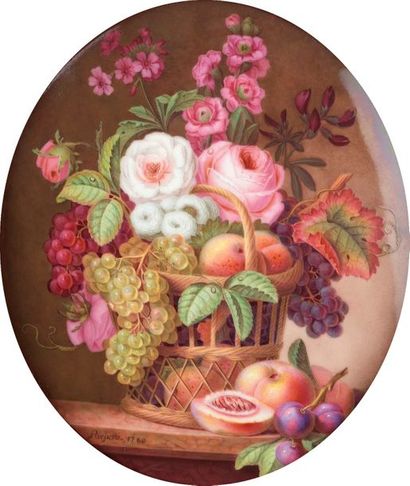 null Philippe PARPETTE (Chantilly, 1738 - Sèvres, 1806).
Bouquet de fleurs, pampres...