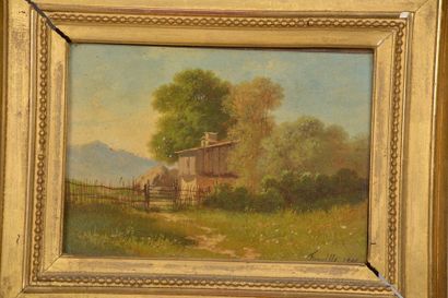 null Horace FONVILLE (Lyon, 1832 - Matagna, 1914).
Paysages de ferme des Alpilles.
Paire...