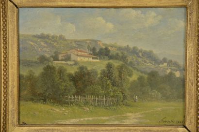 null Horace FONVILLE (Lyon, 1832 - Matagna, 1914).
Paysages de ferme des Alpilles.
Paire...