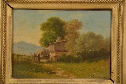 null Horace FONVILLE (Lyon, 1832 - Matagna, 1914).
Farm landscapes of the Alpilles.
Pair...