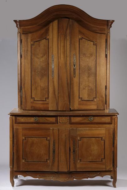 null Two-body sideboard made of fruitwood veneer with a net decoration with indented...