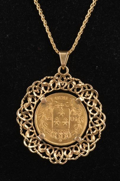 null Pièce en or de 40 francs Charles X, 1839, A (Paris), montée en pendentif en...