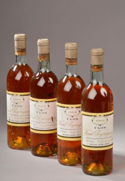 null 4 bouteilles CLOS HAUT PEYRAGUEY, 2° cru Sauternes 1966 (es, 1 J, 3 TLB) 