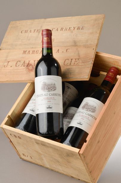 null 6 bouteilles Château CARREYRE, Margaux 1988 (1 J, caisse bois de Calvet)