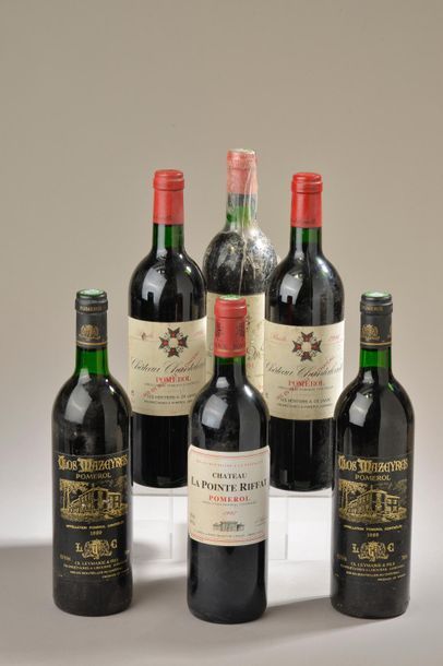 null 6 bouteilles POMEROL (Clos Mazeyres 89, Chantalouette 96, Pointe Riffat 97,...