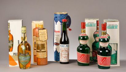 null Lot de 5 bouteilles (Pippermint Get, Picon, Curaçao, Carpano, Genièvre) 
