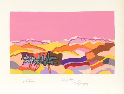 null Charles LAPICQUE (1898-1988).
"Le Sahara".
Lithographie en couleur signée et...