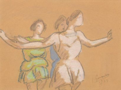 Julio GONZALEZ (1876-1942).
Les danseuses.
Fusain...