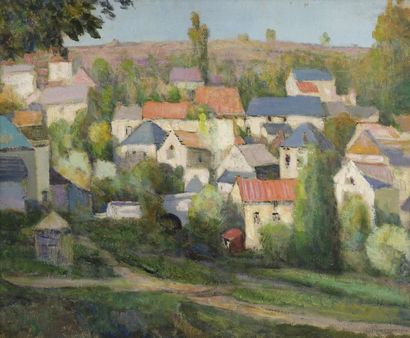 null Victor CHARRETON (1864-1936).
Vue d'un village en Auvergne. 
Huile sur toile...