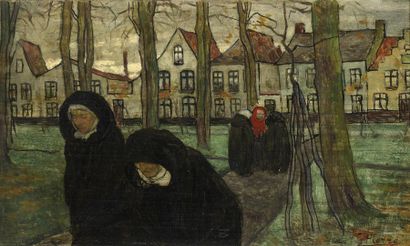 null Gustave René PIERRE (1875-1939).
Les vieilles dames. 
Huile sur panneau signée...