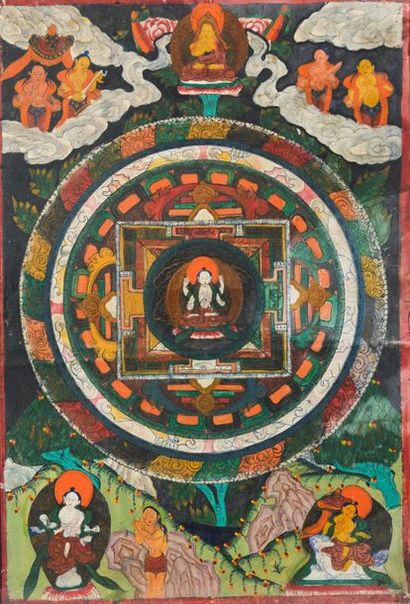 null TIBET - XXe siècle.

Deux tangkas peints sur toile à décor mythologique (sans...