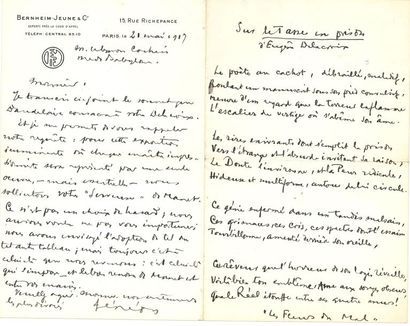 null *Félix FÉNÉON. L.A.S., Paris 21 mai 1917, au baron Denys COCHIN ; 2 pages in-8,...