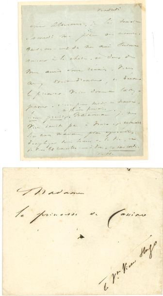 null *Victor HUGO (1802-1885). L.A.S. « V.H. » et P.A.S. ; 1 page in-12 chaque (la...