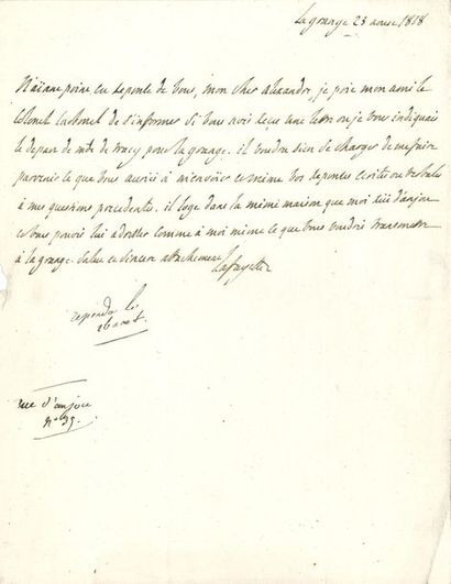 null *Gilbert du Motier, marquis de LA FAYETTE (1757-1834). L.A.S., 23 août 1818,...
