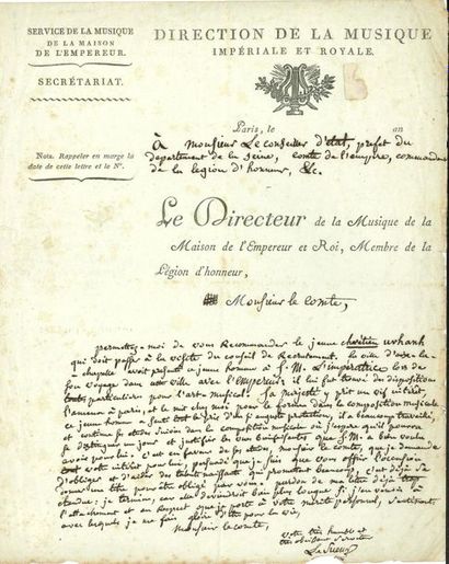 null *Jean-François LESUEUR (1760-1837) compositeur. L.A.S., [1805 ?], au comte Nicolas...