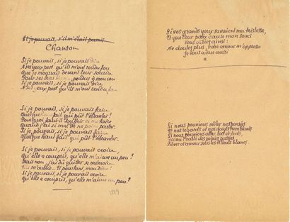 null *Pierre LOUŸS (1870-1925). POEME autographe, Chanson, [1889] ; 2 pages in-4...