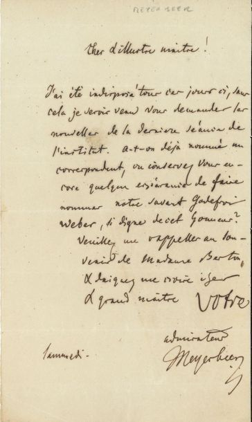 null *Giacomo MEYERBEER (1791-1864). 4 L.A.S., ; 1 page in-8 chaque, une enveloppe.

...