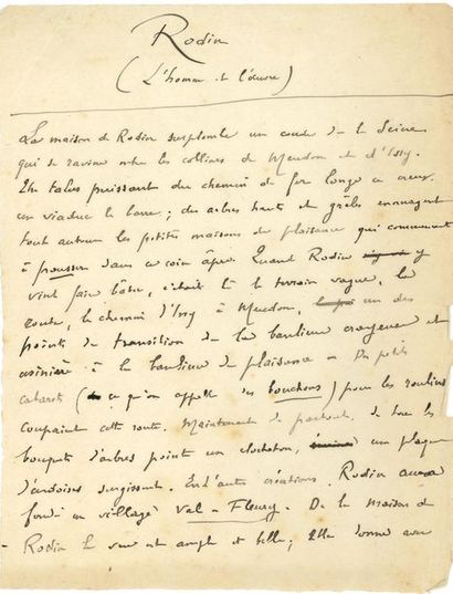 null *[Auguste RODIN]. Gustave KAHN (1859-1936). 2 MANUSCRITS autographes.

 Rodin...