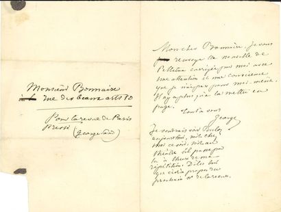 null *George SAND (1804-1876). L.A.S. « George », [Paris début mars 1840], à Félix...