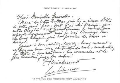 null *Georges SIMENON (1903-1989). L.A.S., à Danielle Henrotte ; 1 page oblong in-12...