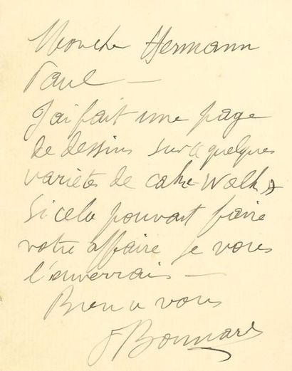 null *Pierre BONNARD (1867-1947). L.A.S., à HERMANN PAUL ; 1 page in-12.

« J’ai...