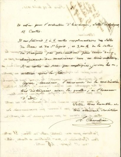 null *Luigi CHERUBINI. L.A.S., Paris 24 avril 1821, à M. Verneur, chef des Bureaux...