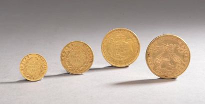 null Quatre pièces d'or comprenant : 
- Une pièce de 10 Dollars Liberty, 1881 ;
-...