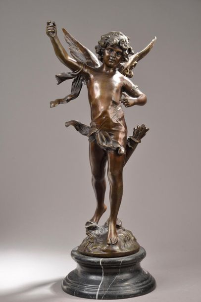 null Auguste MOREAU (1834-1917).
Eros.
Bronze à patine brune signé sur la terrasse....