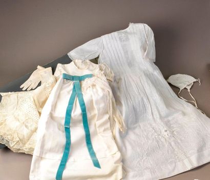 null Embroidered children's clothing set comprising a christening dress, a dress...