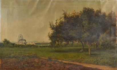 null Marie BRODBECK (XIXe-XXe siècle). 
Méditation sous un arbre à la campagne.
Huile...