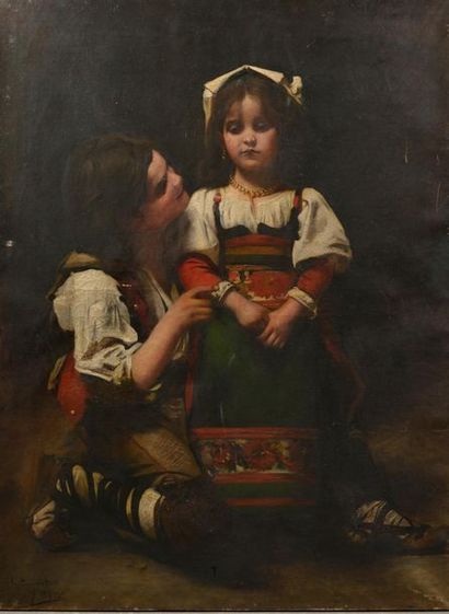 null F. BLEILE (XIX-XX) d'après Léon BONNAT (1833-1922).
Italiennes.
Huile sur toile,...