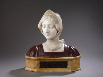 null École italienne vers 1900.

Buste de jeune femme coiffée d'un diadème.

Sculpture...