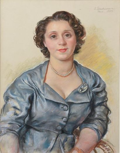 null Zinaïda SEREBRJAKOWA (1884-1967).
Portrait d'une élégante au collier de perles....