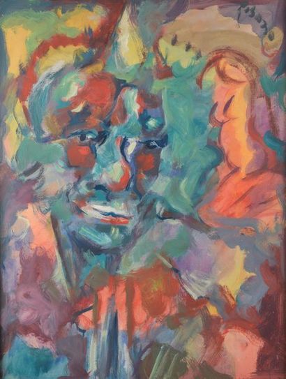 null Edouardo PISANO (1912-1986).
Portrait de clown.
Huile sur carton signée en haut...